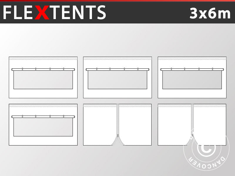 Sidevægge til Foldetelt FleXtents 3x6m, Hvid
