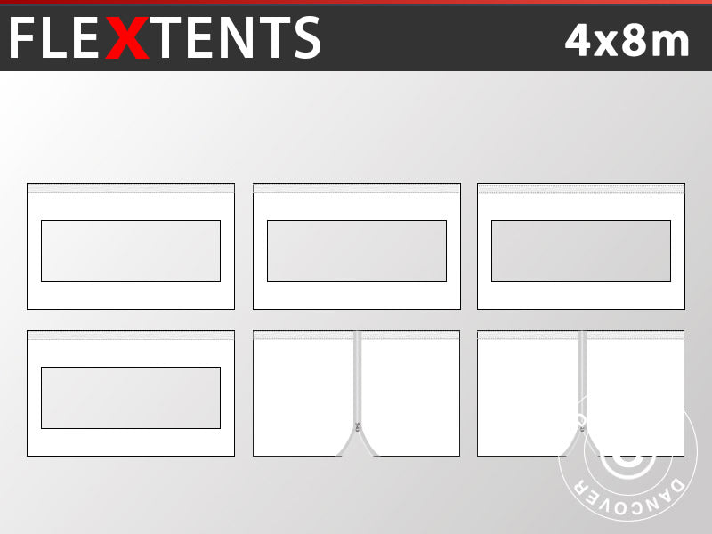 Sidevægge til Foldetelt FleXtents 4x8m, sæt af 6, Hvid