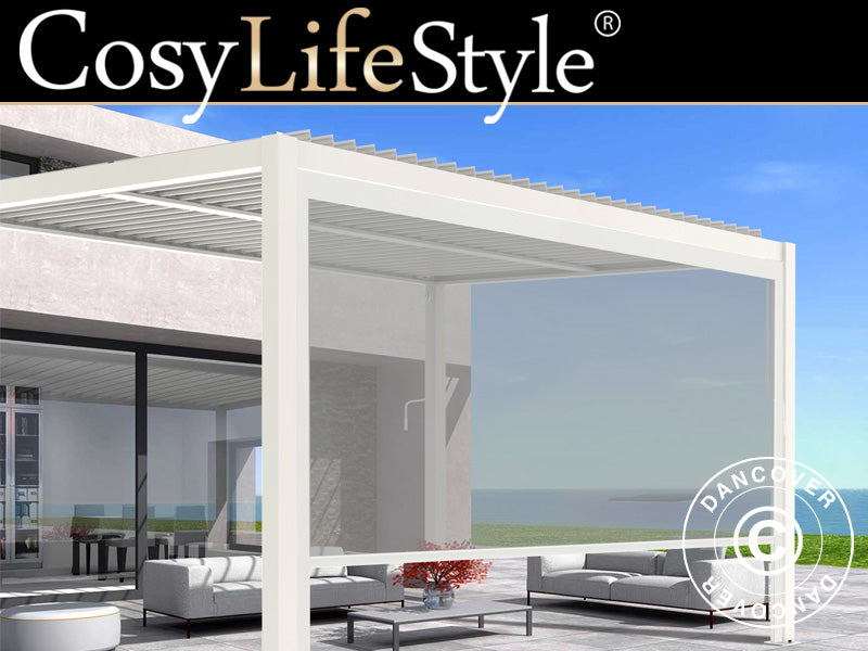 Sidevæg til bioklimatisk pergola pavillon San Pablo, 3m, Hvid/Lysegrå