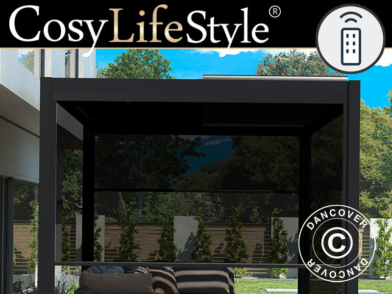 Elektrisk sidevæg til bioklimatisk pergola pavillon San Pablo, 3m, Sort