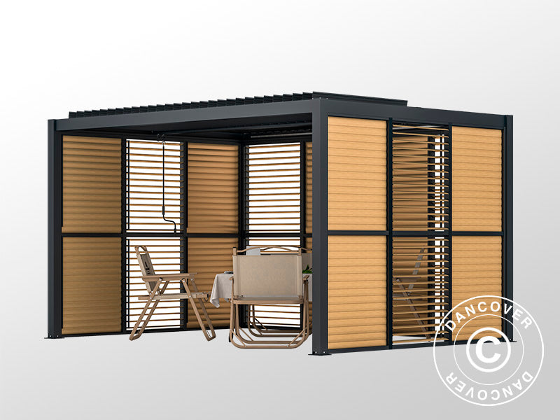 Lamelvæg til bioklimatisk pergola pavillon San Pablo, 0,90x2,175m, Træfinish/Sort