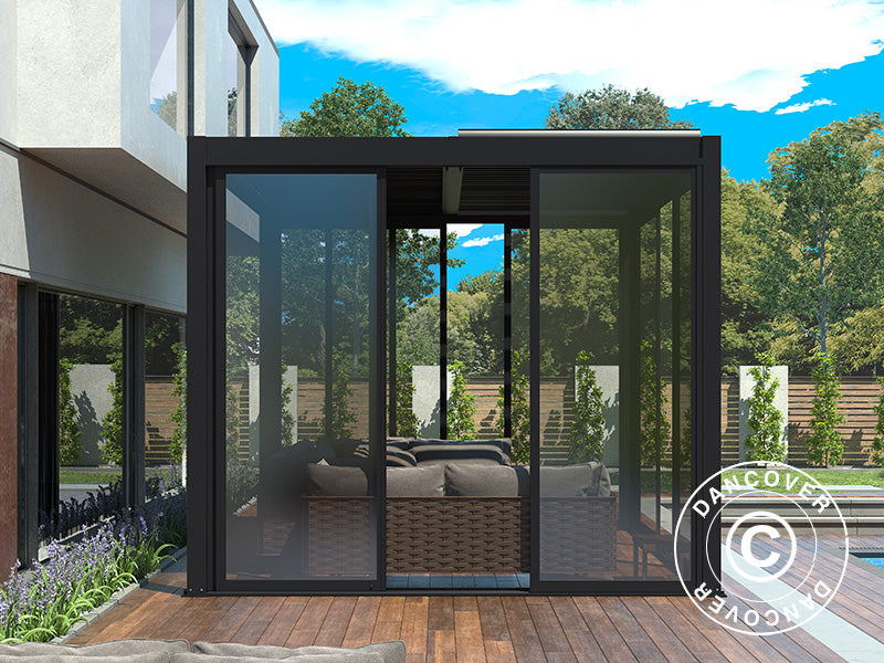 Skydedør m/glas til pergola pavillon San Pablo, 3m, Sort