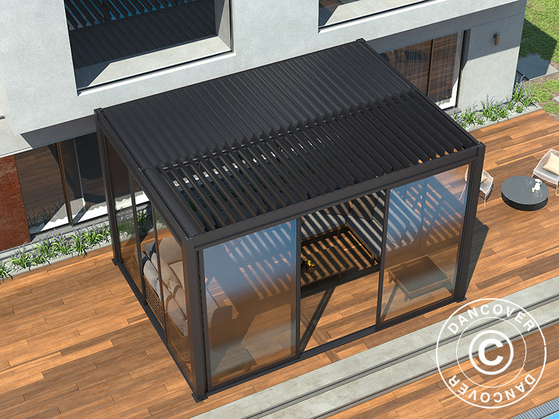 Skydedør m/glas til pergola pavillon San Pablo, 3m, Sort