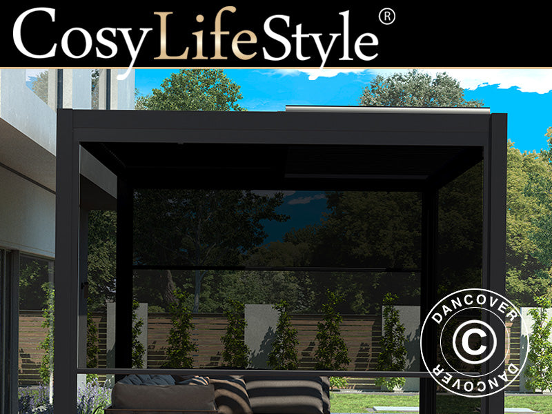 Sidevæg til bioklimatisk pergola pavillon San Pablo, 3m, Sort