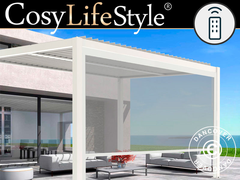Elektrisk sidevæg til bioklimatisk pergola pavillon San Pablo, 4m, Hvid/Lysegrå
