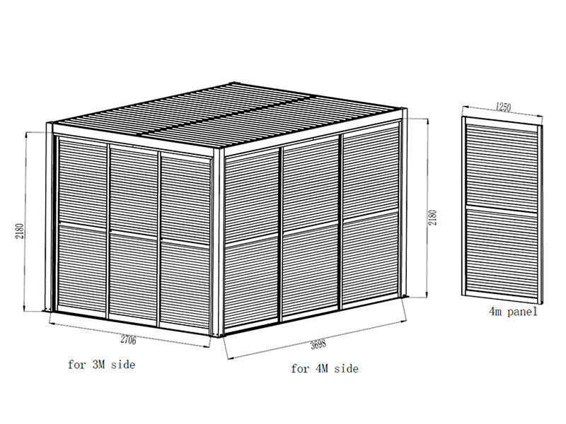 Skydedøre med lameller til pergolapavillon San Pablo 4m, 1,25x2,18m, Hvid