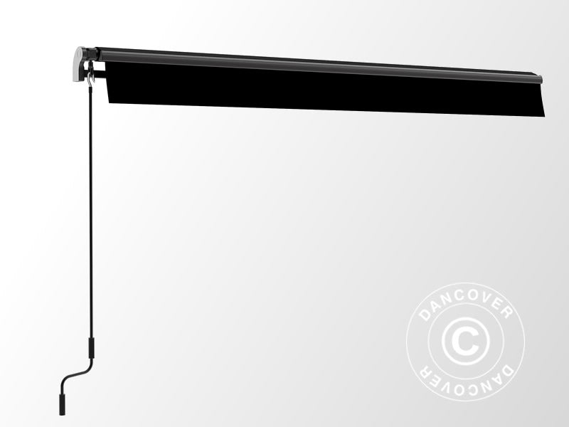 Markise m/manuelt håndsving, 3,95x3m, Sort/Sort stel