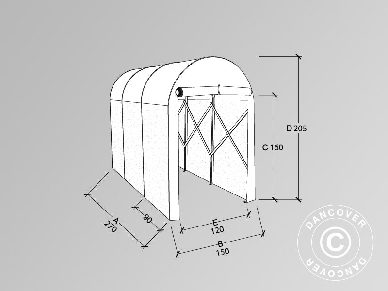 Foldetunnelgarage (MC), 1,5x2,7x2,05m, Grå