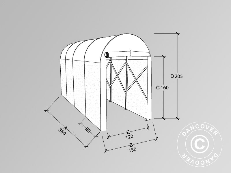 Foldetunnelgarage (MC), 1,5x3,6x2,05m, Beige