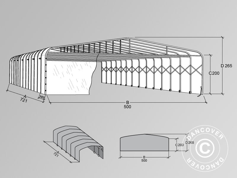 Pool overdækning, sammenfoldelig tunnel, 5x7,21x2,65m, Hvid/Transparent