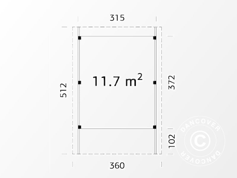 Carport i træ, 3,6x5,12x2,32m, 11,7m², Natur