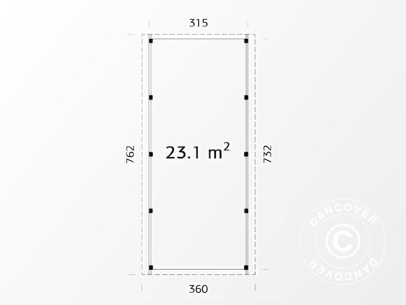 Carport i træ m/skur, 3,6x7,62x2,32m, 23,1m², Natur, KOMPLET SÆT