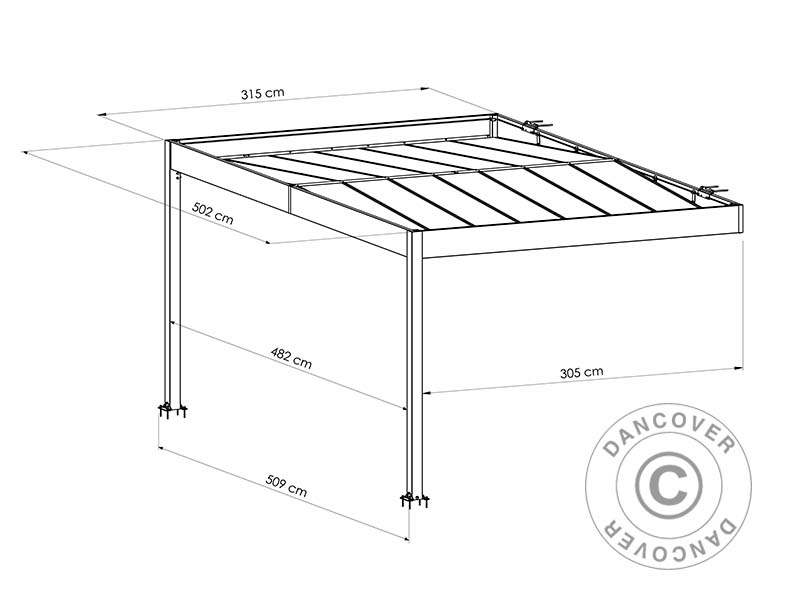 Carport til væg Libeccio Wall, 3,2x5,09x2,34m, Antracit