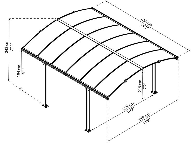 Carport Arcadia, Palram/Canopia, 3,59x4,35m, Grå