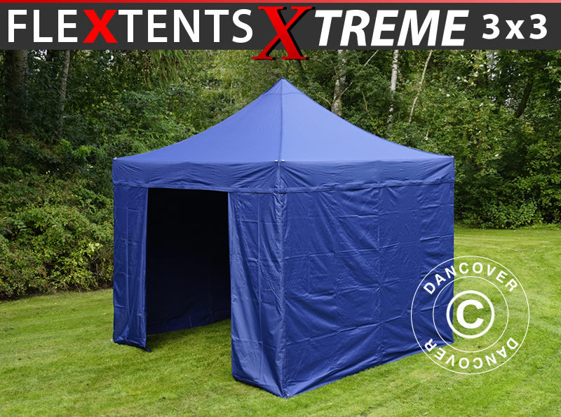 Foldetelt FleXtents Xtreme 50 3x3m Mørk blå, inkl. 4 sider
