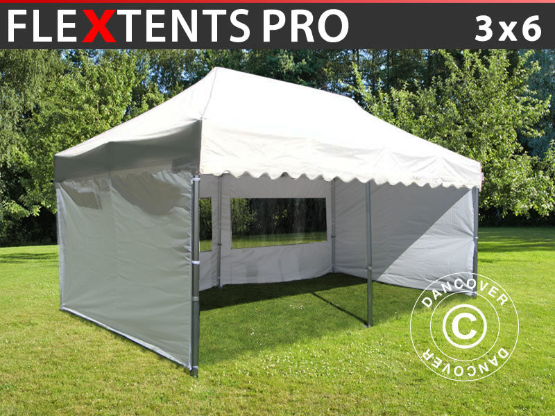 Foldetelt FleXtents PRO "Wave" 3x6m Hvid, inkl. 6 sider