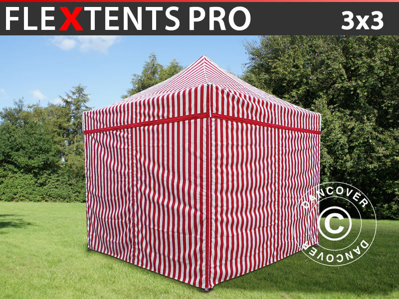 Foldetelt FleXtents PRO 3x3m Stribet, inkl. 4 sider