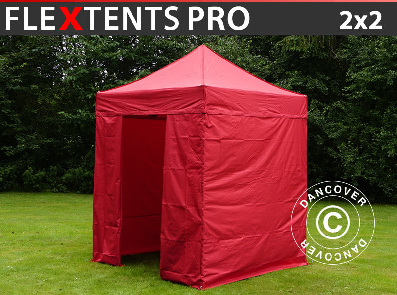 Foldetelt FleXtents PRO 2x2m Rød, inkl. 4 sider