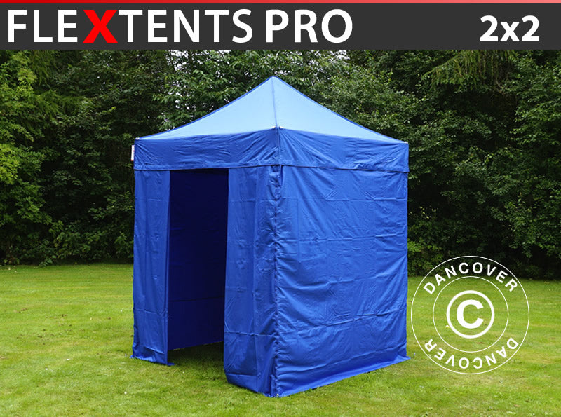 Foldetelt FleXtents PRO 2x2m Blå, inkl. 4 sider