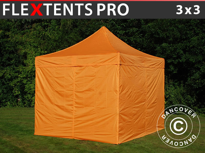 Foldetelt FleXtents PRO 3x3m Orange, inkl. 4 sider
