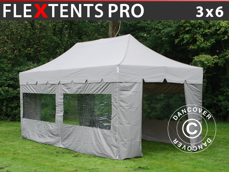 Foldetelt FleXtents PRO "Peaked" 3x6m Latte, inkl. 6 sider