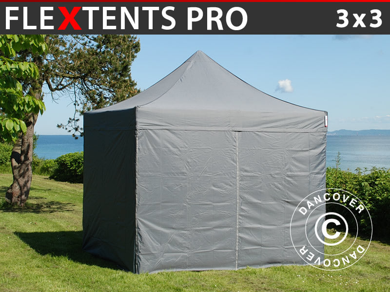 Foldetelt FleXtents PRO 3x3m Grå, inkl. 4 sider