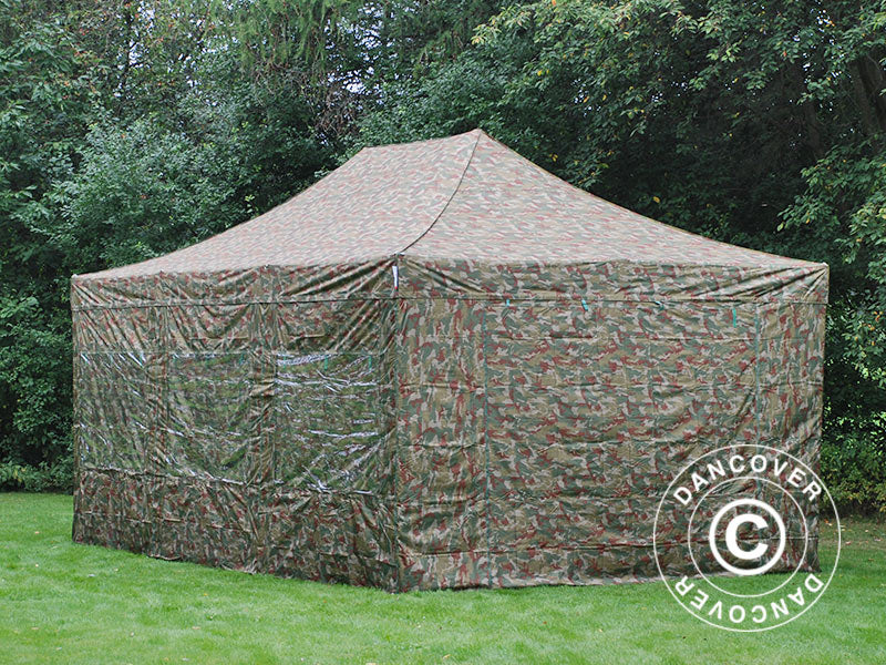 Foldetelt FleXtents PRO 4x6m Camouflage/Militær, inkl. 8 sider