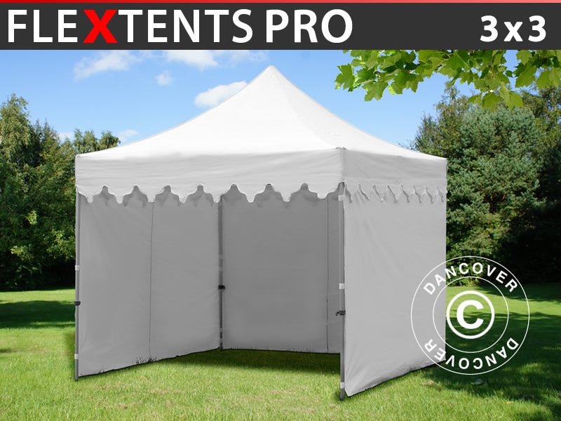 Foldetelt FleXtents PRO "Morocco" 3x3m Hvid, inkl. 4 sider