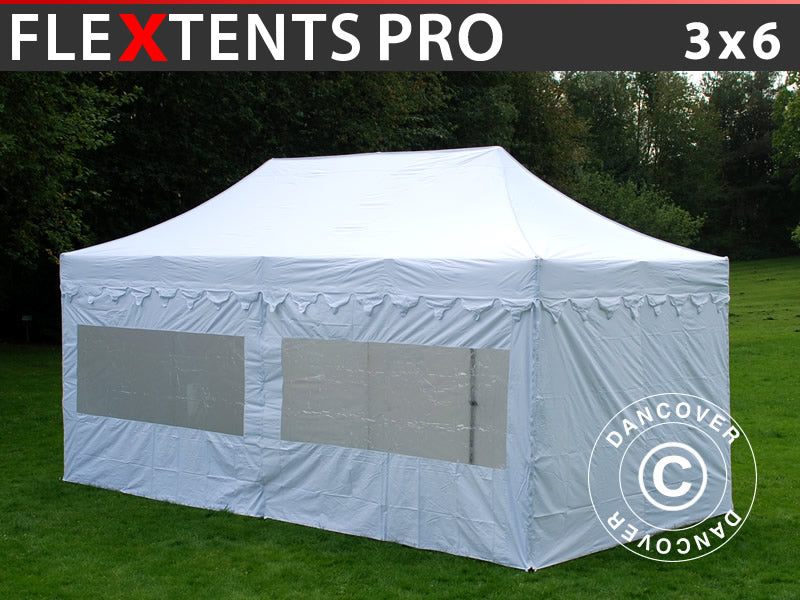 Foldetelt FleXtents PRO "Morocco" 3x6m Hvid, inkl. 6 sider