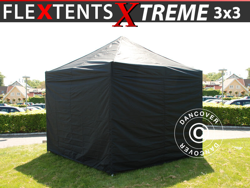 Foldetelt FleXtents Xtreme 60 3x3m Sort, inkl. 4 sider