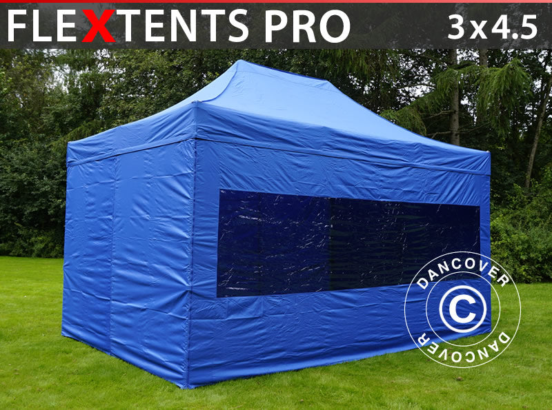 Foldetelt FleXtents PRO 3x4,5m Blå, inkl. 4 sider