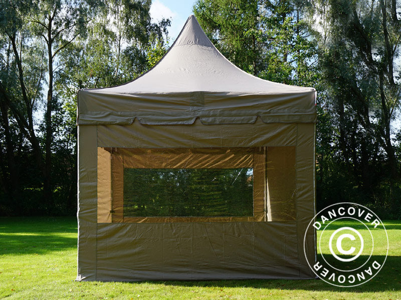 Foldetelt FleXtents PRO Peak Pagoda 3x3m Latte, inkl. 4 sider