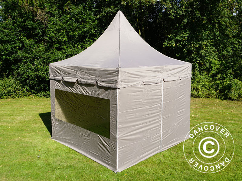 Foldetelt FleXtents PRO Peak Pagoda 3x3m Latte, inkl. 4 sider