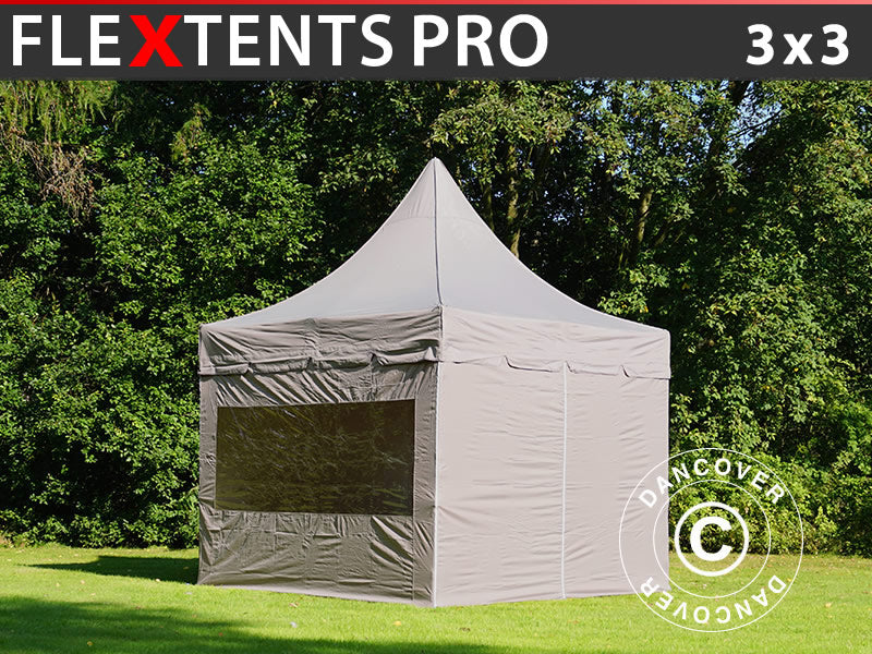 Foldetelt FleXtents PRO Peak Pagoda 3x3m Latte, inkl. 4 sider