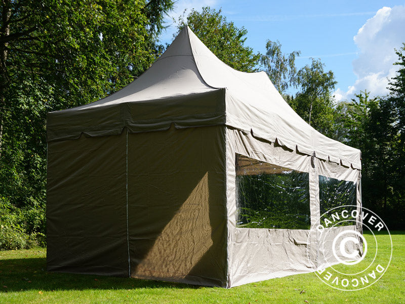 Foldetelt FleXtents PRO Peak Pagoda 3x6m Latte, inkl. 6 sider