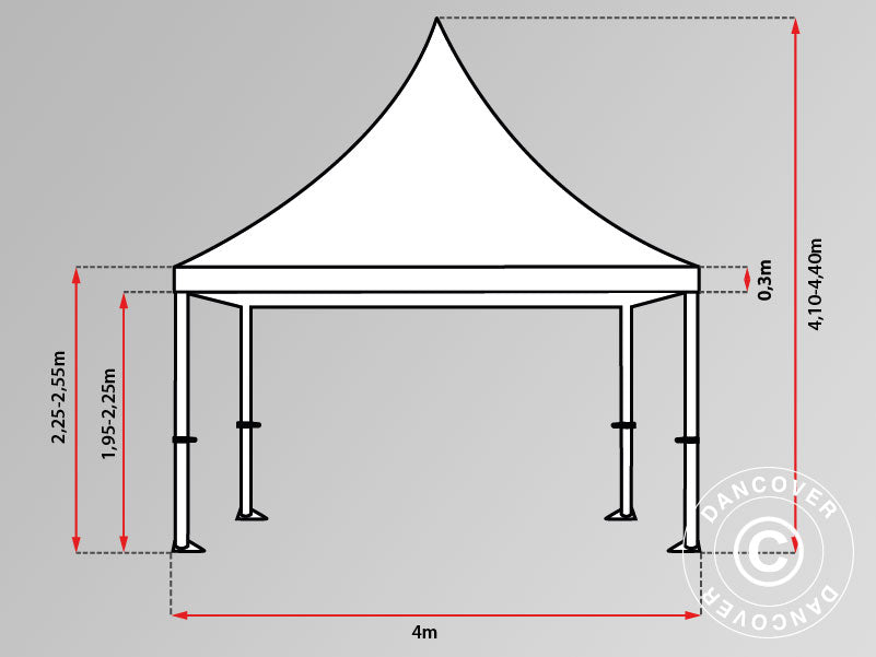 Foldetelt FleXtents PRO Peak Pagoda 4x6m Hvid, inkl. 8 sider