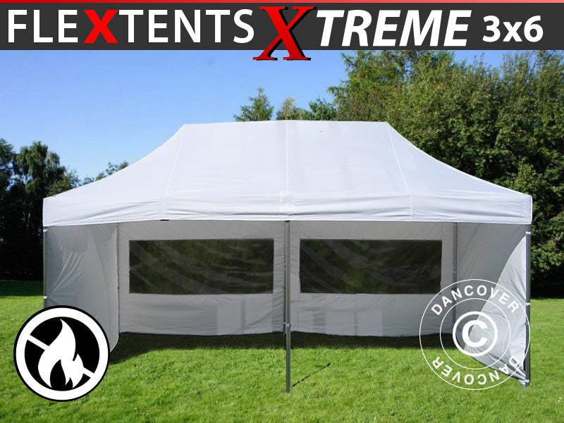 Foldetelt FleXtents Xtreme 50 3x6m Hvid, Brandhæmmende, inkl. 6 sider
