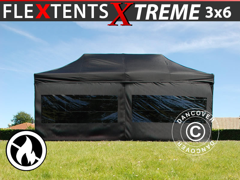 Foldetelt FleXtents Xtreme 50 3x6m Sort, Brandhæmmende, inkl. 6 sider