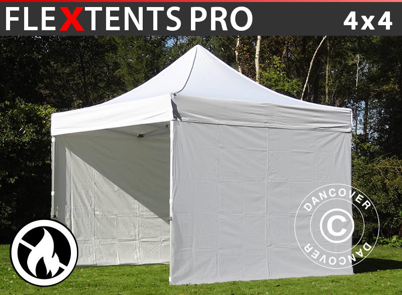 Foldetelt FleXtents PRO 4x4m Hvid, Brandhæmmende, inkl. 4 sider