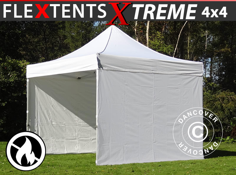 Foldetelt FleXtents Xtreme 50 4x4m Hvid, Brandhæmmende, inkl. 4 sider