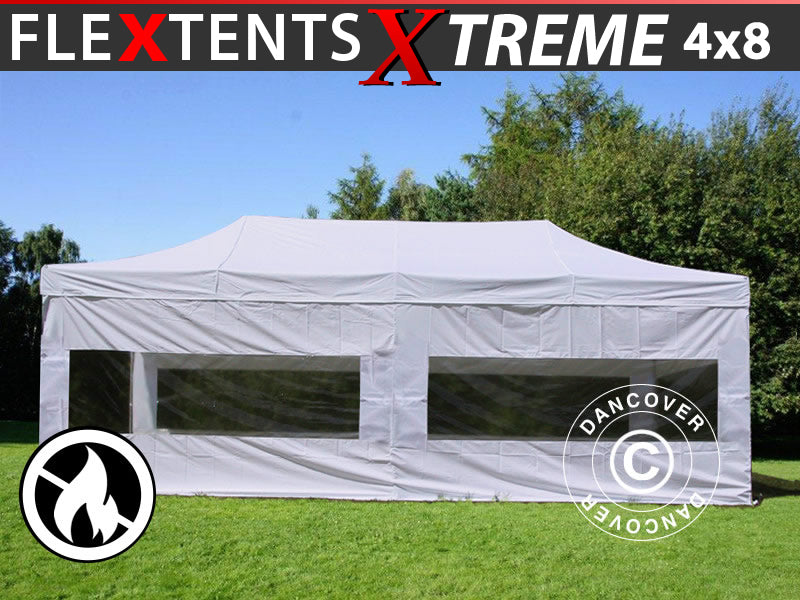 Foldetelt FleXtents Xtreme 50 4x8m Hvid, Brandhæmmende, inkl. 6 sider