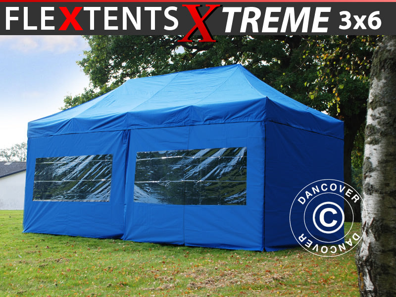 Foldetelt FleXtents Xtreme 60 3x6m Blå, inkl. 6 sider