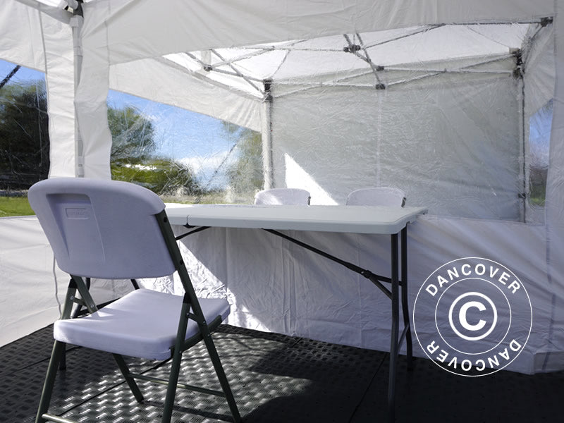 Besøgstelt FleXtents PRO 4x6m Hvid, inkl. 8 sider og 1 panorama skillevæg