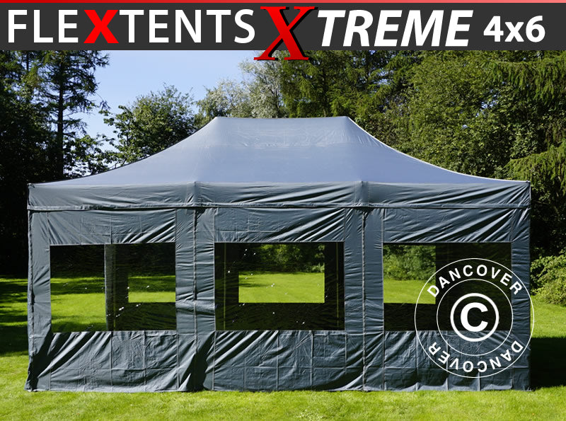 Foldetelt FleXtents Xtreme 50 4x6m Grå, inkl. 8 sider