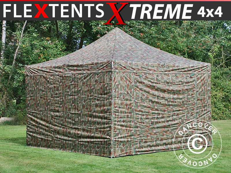 Foldetelt FleXtents Xtreme 50 4x4m Camouflage/Militær, inkl. 4 sider