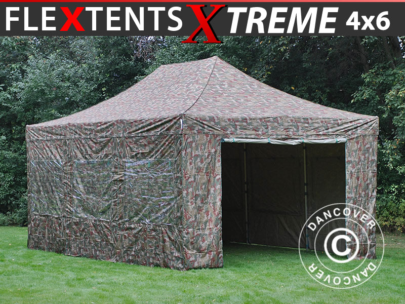 Foldetelt FleXtents Xtreme 50 4x6m Camouflage/Militær, inkl. 8 sider
