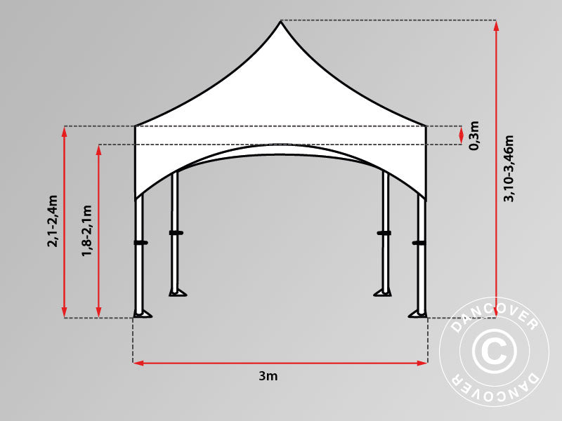Foldetelt FleXtents PRO "Arched" 3x3m Hvid, inkl. 4 sider