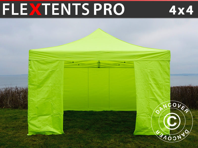 Foldetelt FleXtents PRO 4x4m Neongul/grøn, inkl. 4 sider
