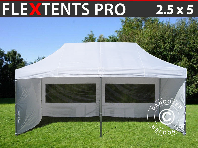 Foldetelt FleXtents PRO 2,5x5m Hvid, inkl. 6 sider