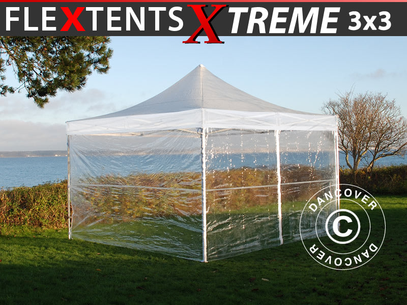 Foldetelt FleXtents Xtreme 50 3x3m Transparent, inkl. 4 sider